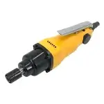Parafusadeira pneumática amarela com corpo robusto e encaixe frontal, ideal para montagem industrial e trabalhos de alta precisão.
